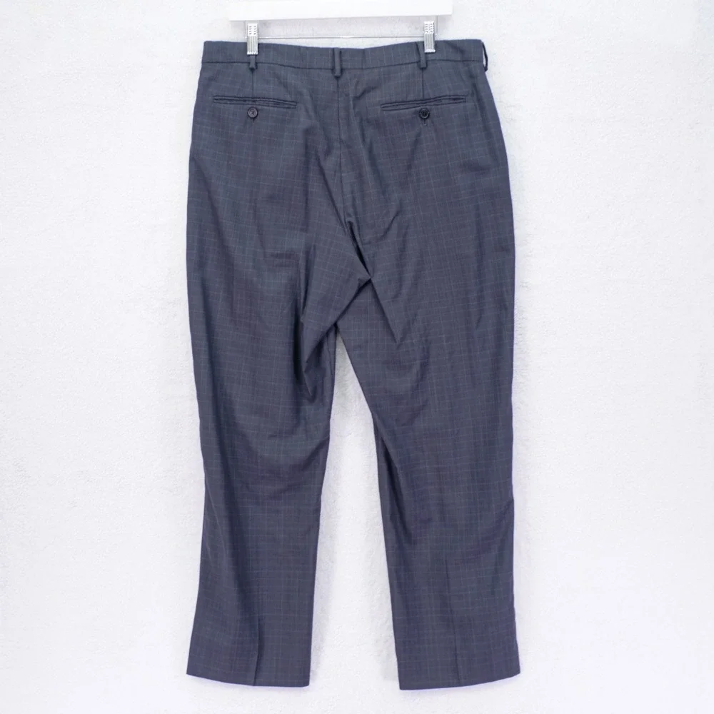 J. Crew Wool Blue / Gray Check Flat Front Dress Pants Trousers 36 / 29.5 High Ri